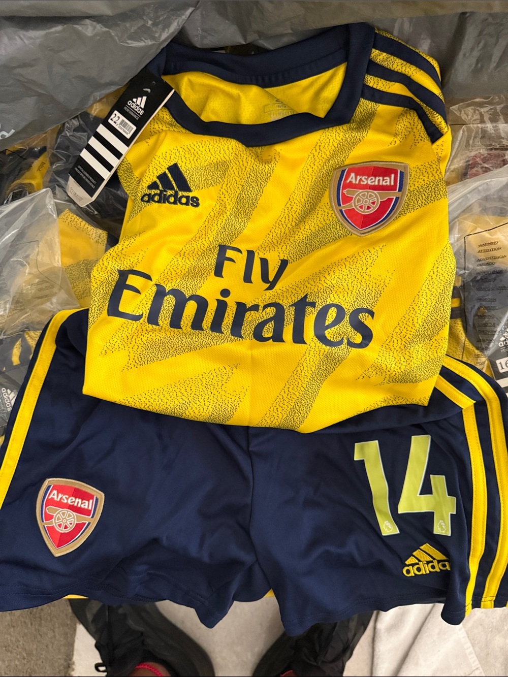 adidas Arsenal Kids Yellow & Navy Away Jersey and Shorts Set